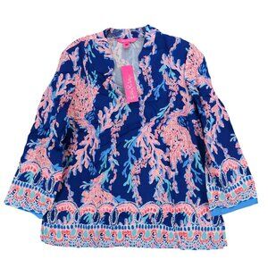 NWT LILLY PULITZER Luna Bay Tunic Borealis Blue Swim On Over Engineered M and XL